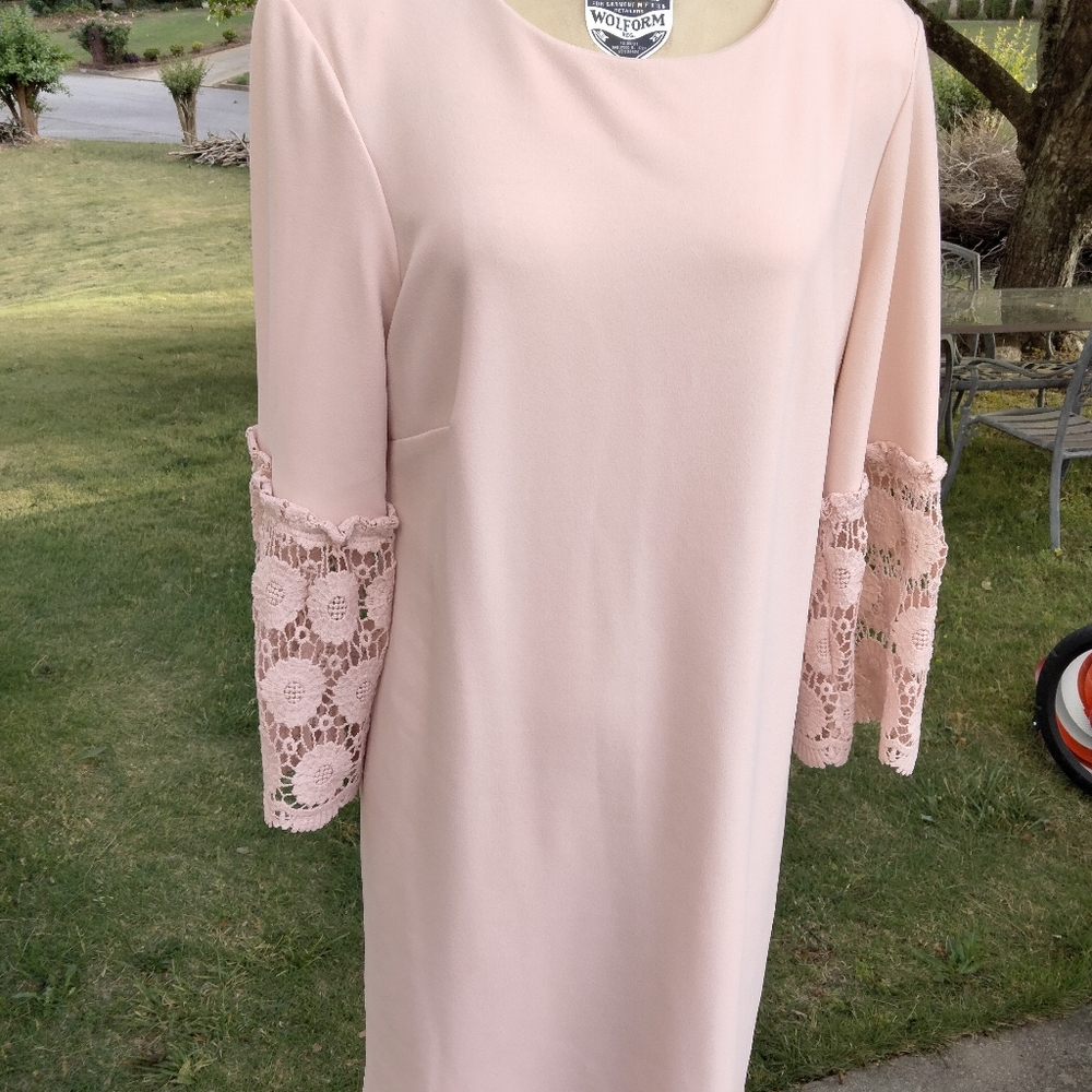 Roni Nicole pink midi dress size 10 long sleeve embroidery Zip back